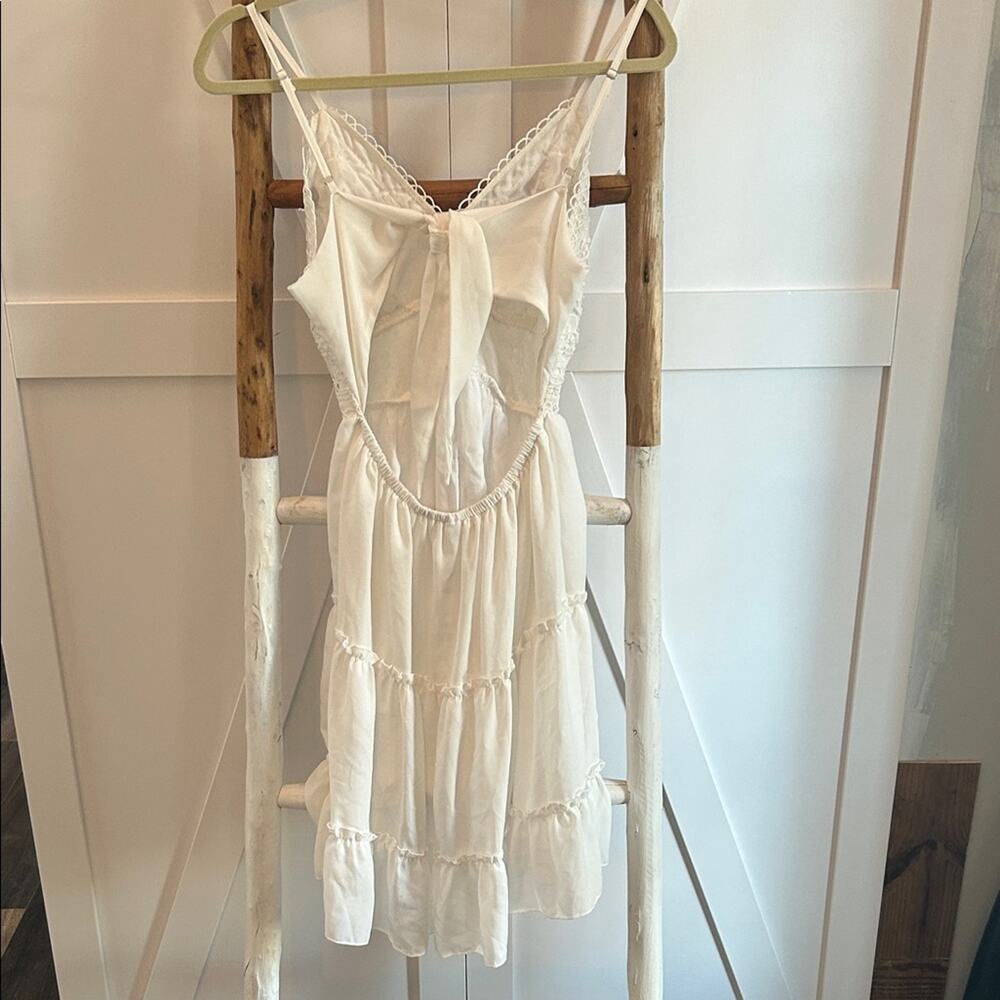 Dainty lace tie back White Spaghetti Strap Dress M - Picture 3 of 4